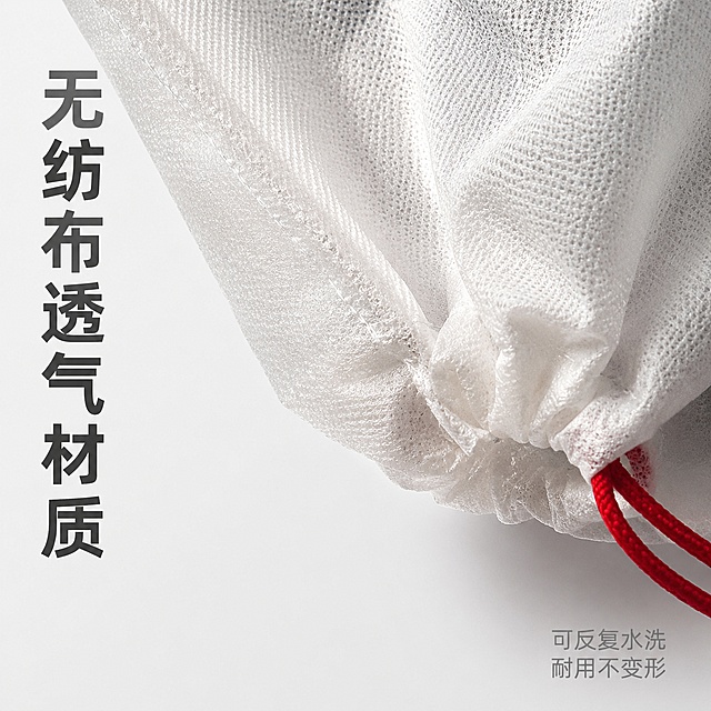 「图片1」「图片1」「图片1」，生成一套主图（5张），商品名称是无纺布鞋套，卖点是 
1. 无纺布透气不闷鞋
2. 抽绳束口防尘防潮
3. 球鞋收纳防黄氧化
4. 大容量啥鞋都能装
5. 可反复水洗耐用
6. 旅行分装便携不占地
7. 洗鞋店专用收纳袋
8. 篮球/杂物通用收纳，适配淘宝/天猫平台，主图比例为1:1