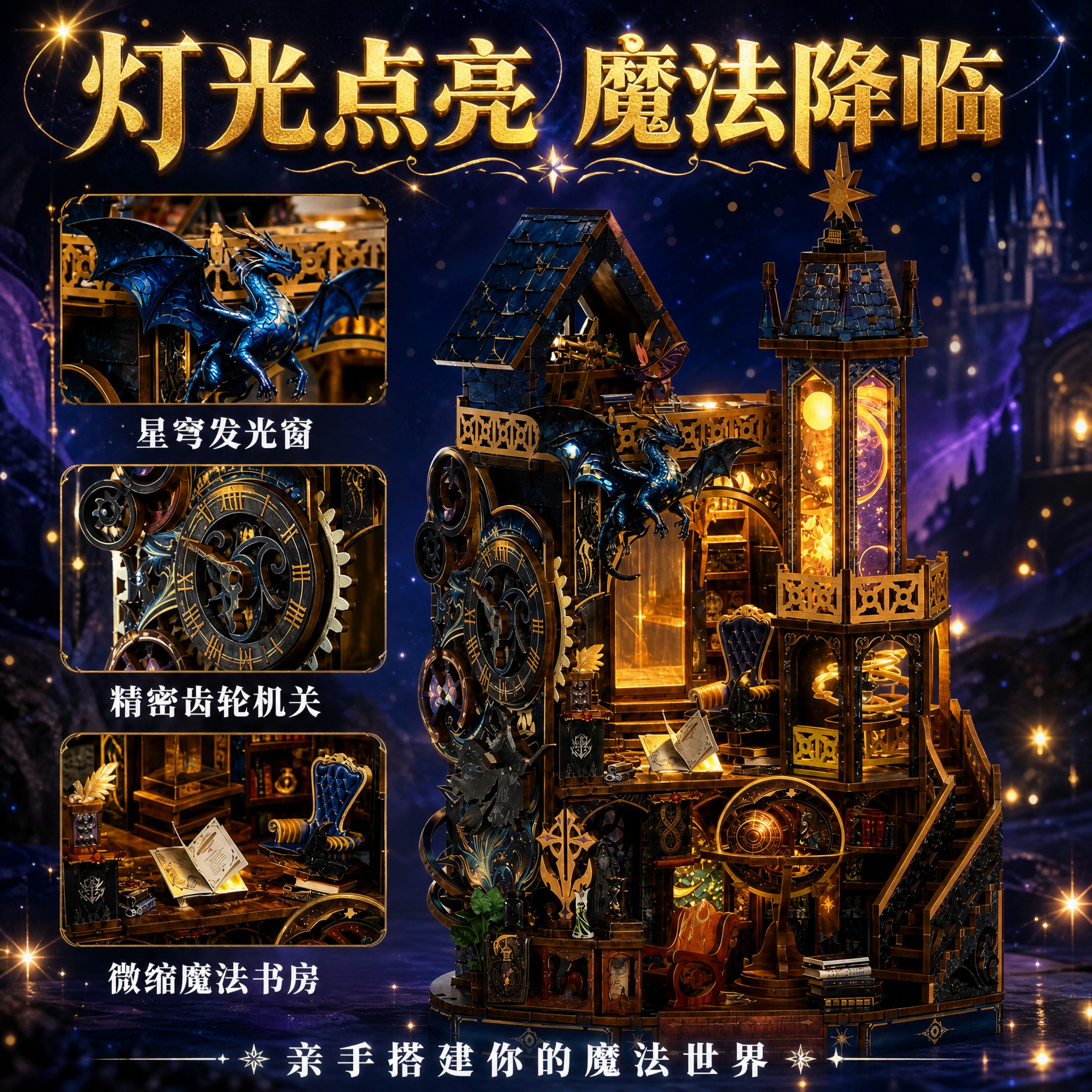 [主图-2] 核心卖点图，展示魔法星穹魔塔的灯光效果与精致细节… - 图片创意预览