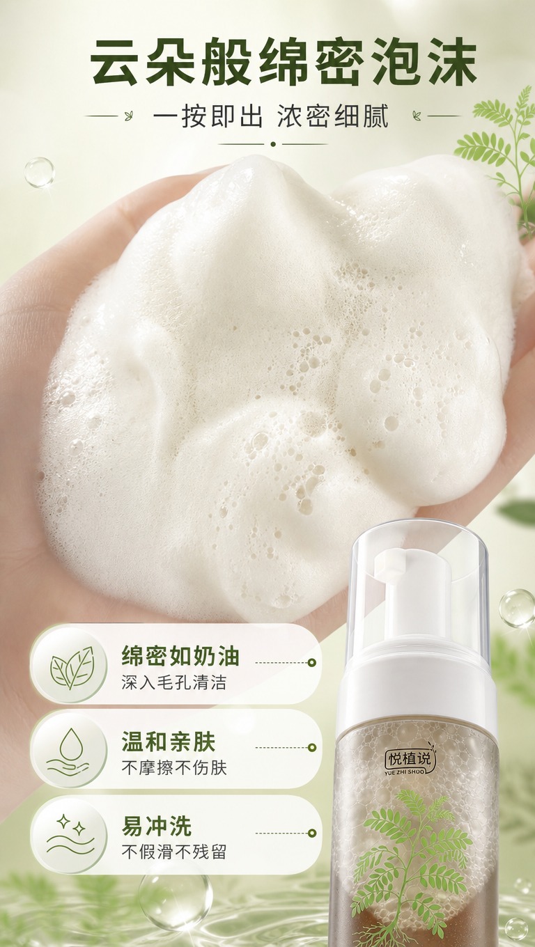 [商品] 使用【图2】手心绵密泡沫+【图1】洁面慕斯瓶身局部；… - 图片创意预览