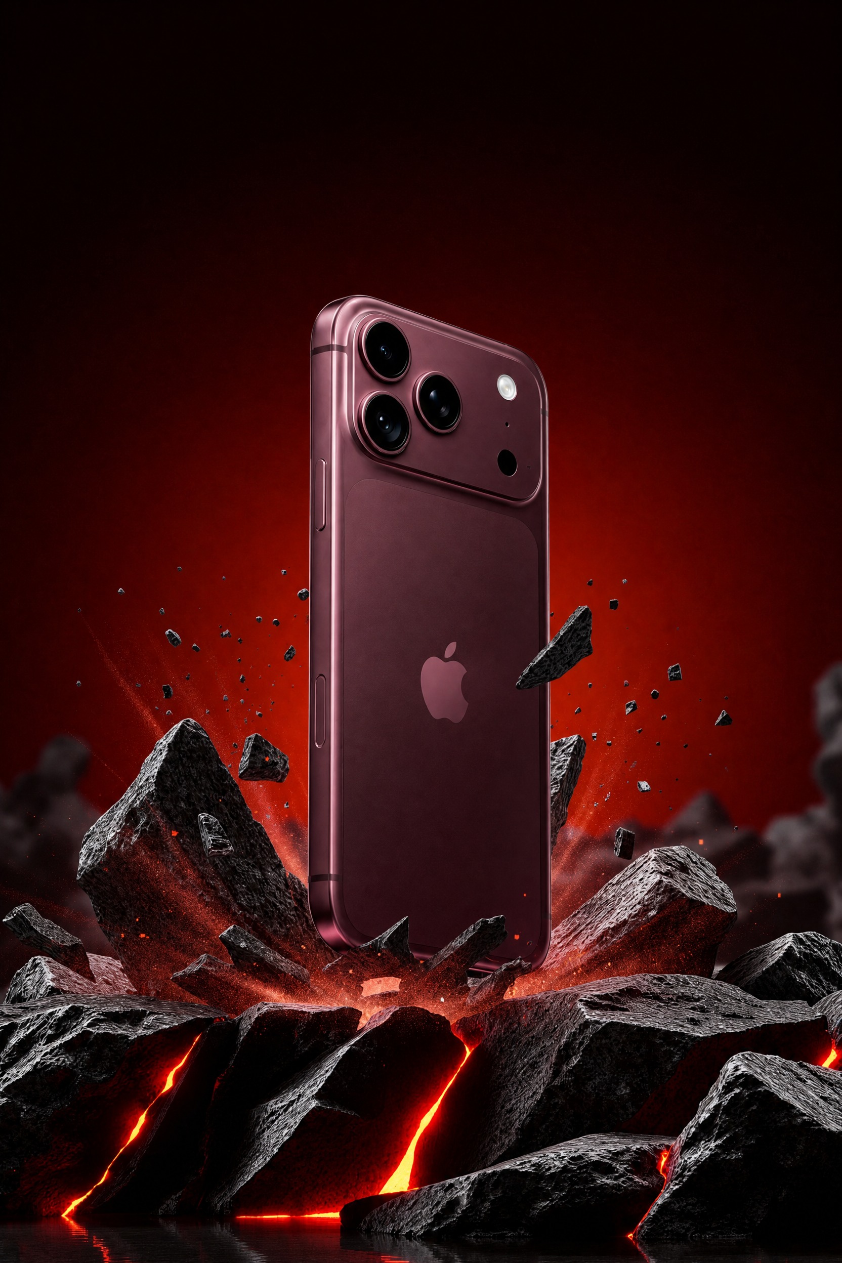 将图1中的原有手机移除，替换为图2中的酒红色iPhone 18… - 图片创意预览