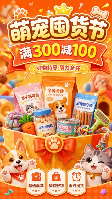 活动海 报打折/降价活动-宠物用品促销活动海报预览效果