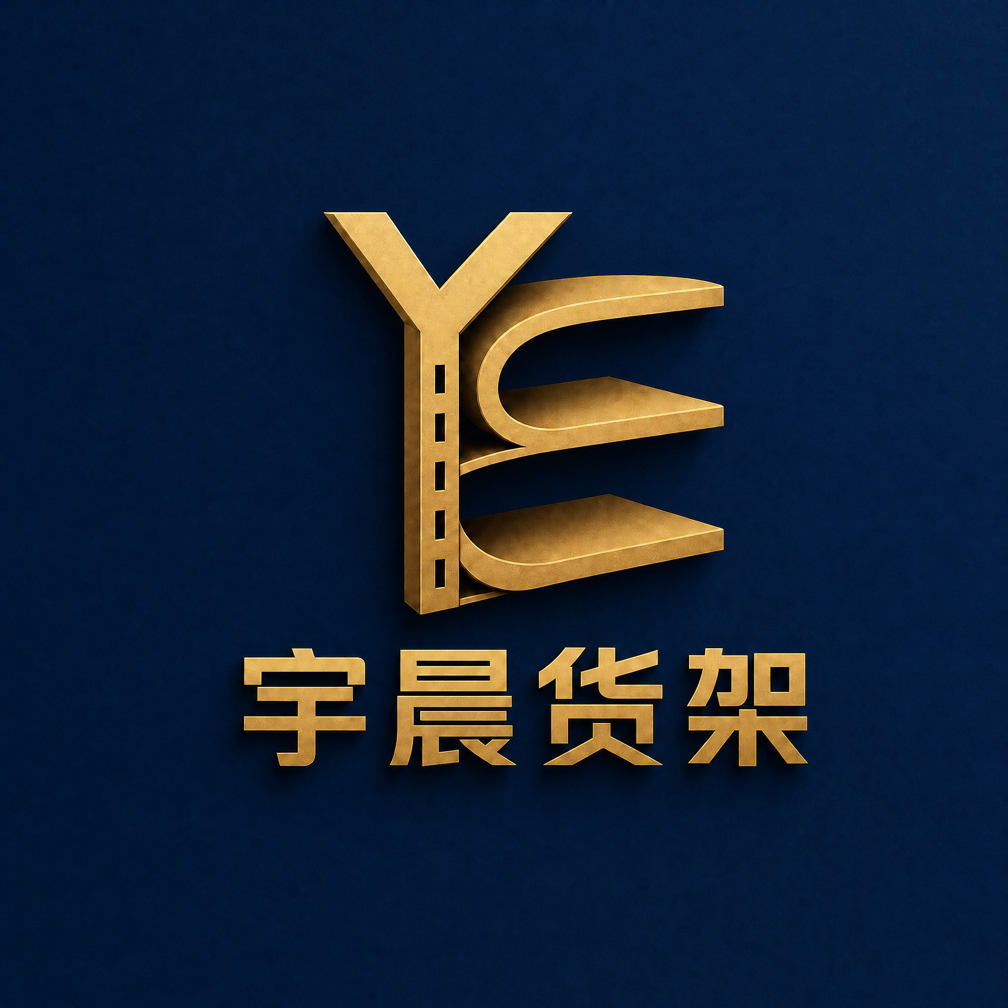 将背景改为深蓝色（藏青色），金色YC货架图形和"宇晨货架"文字… - 图片创意预览