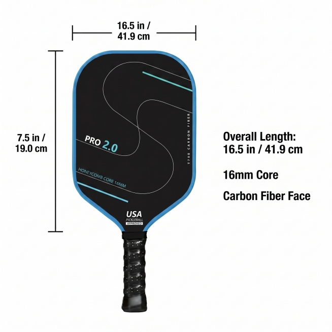 [主图 7] Pickleball Paddle specification size labeling diagram. [氛围风格] Clear parameter professional st预览效果