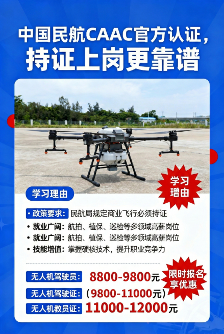 1.删除最上方红底白字栏和右上角“正式专业风格”文字；2.将无人机替换为大型工业无人机；3.把“学习增由”改为“学习理由”；4.删除重复的“就业广阔”条目；5.修改价格为：无人机驾驶员（机长证）：88预览效果