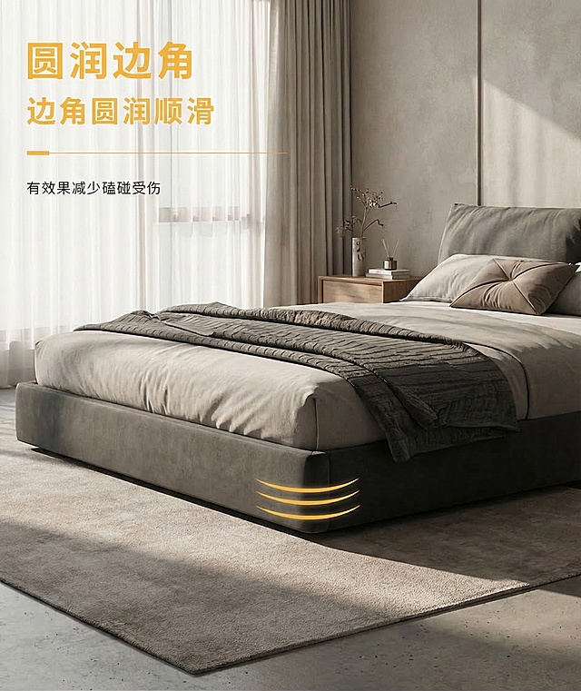保留产品主体结构不变，保留文字内容不变，更换背景为现代极简风卧室场景，整体采用商业高调摄影，透光窗帘，柔和漫射光，保持产品原有结构和文字不变，保持产品主体比例不变，前中后景层次分明，添加光影氛围感，低饱和度中性色调，极简精致卧室空间