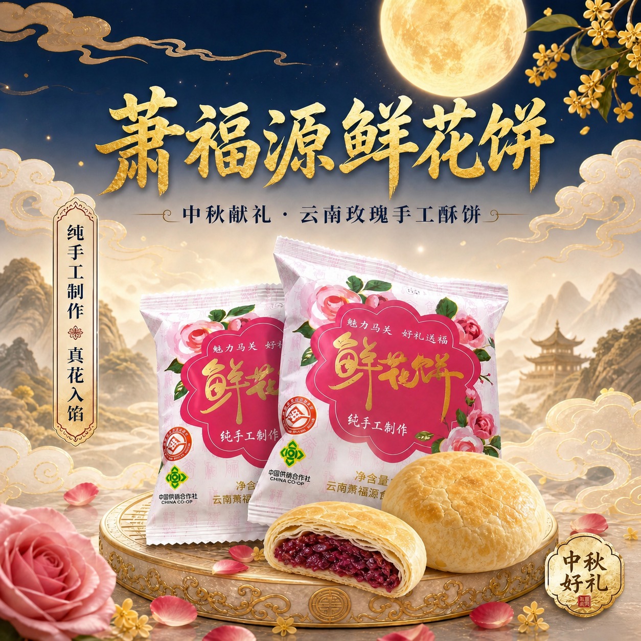 在参考图基础上，于金色雕花台座的右前方添加1枚完整的无包装鲜花… - 图片创意预览