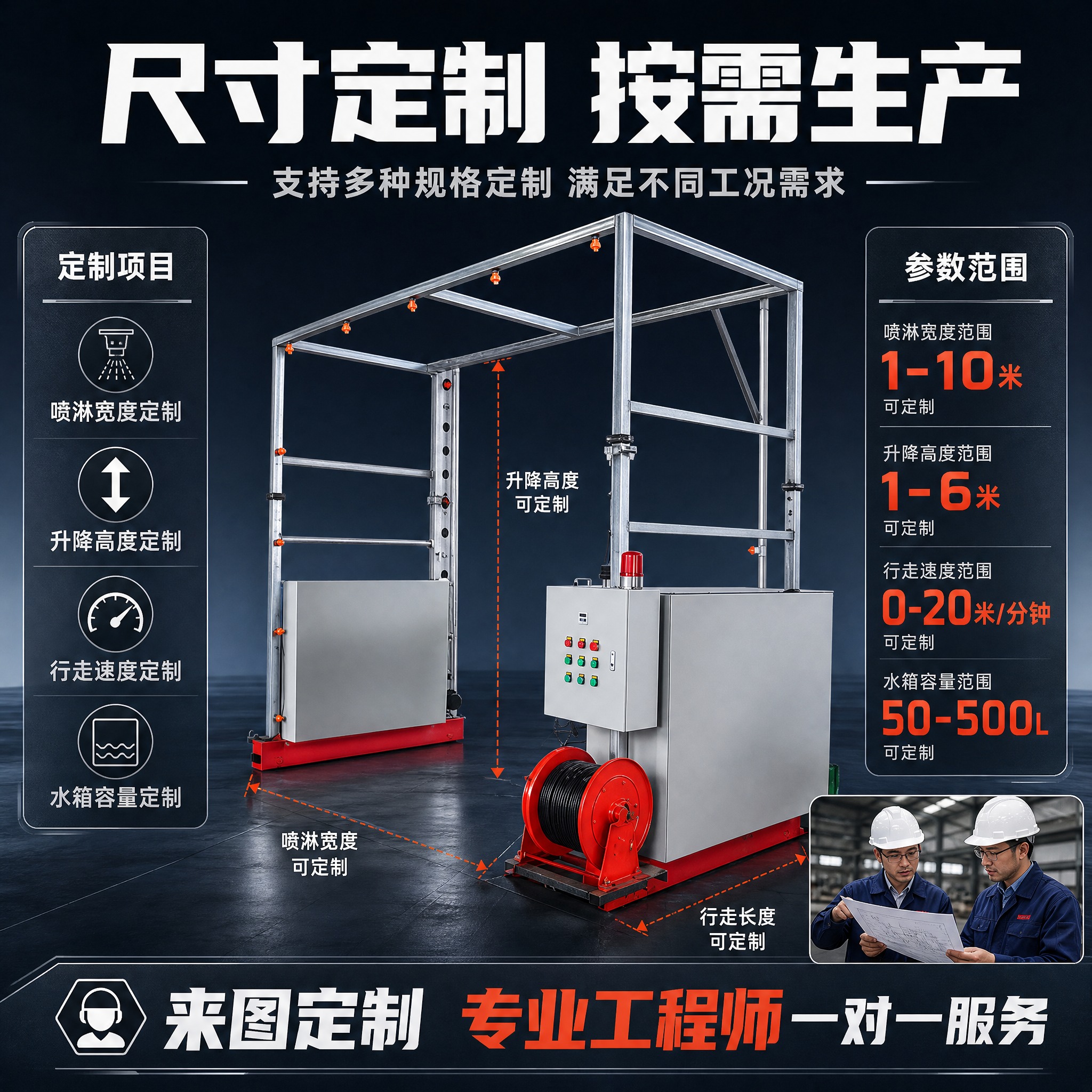 [主图-3] 喷淋养护台车 尺寸定制卖点图，突出可根据客户需求… - 图片创意预览
