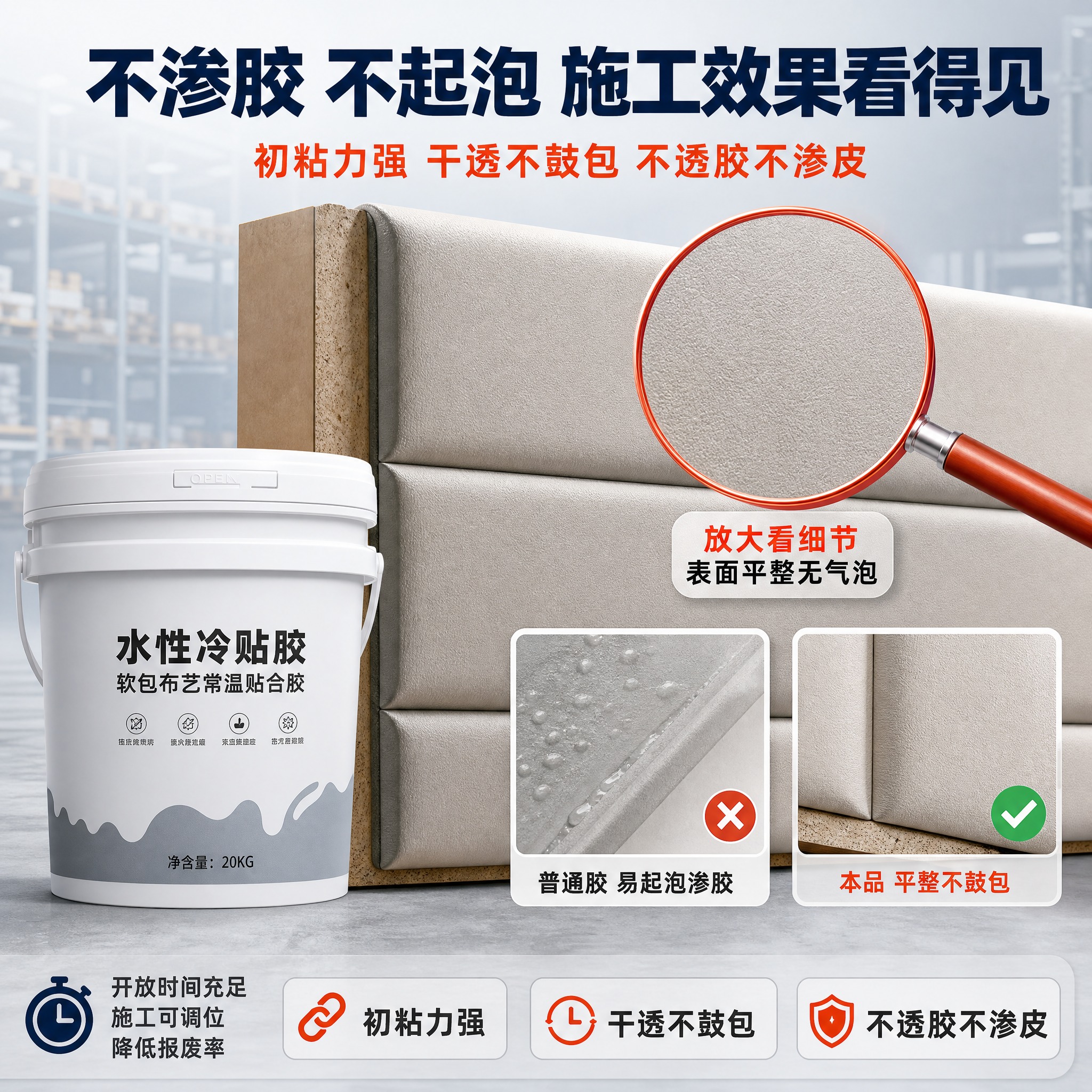 [主图-4] 水性冷贴胶 软包布艺常温贴合胶 施工效果展示，突… - 图片创意预览