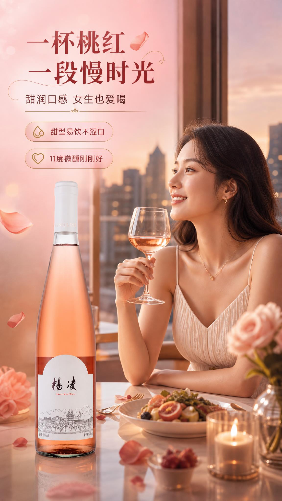 [商品] 使用【图1】杨凌甜型桃红葡萄酒；保留瓶身结构、比例、… - 图片创意预览