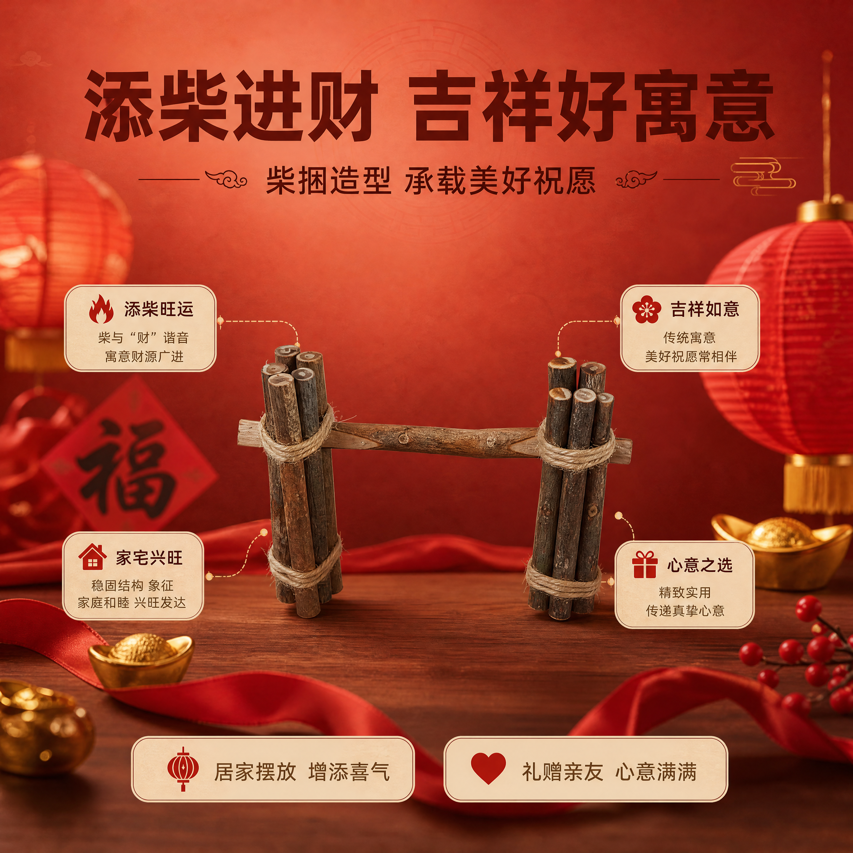 [商品] 使用【图1】喜庆小捆柴摆件；保留木质柴捆结构、麻绳捆… - 图片创意预览