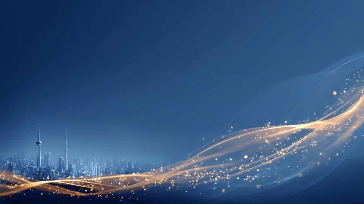 Minimalist 16:9 KV illustration, deep blue background with large empty space on top. Bottom half: ab预览效果
