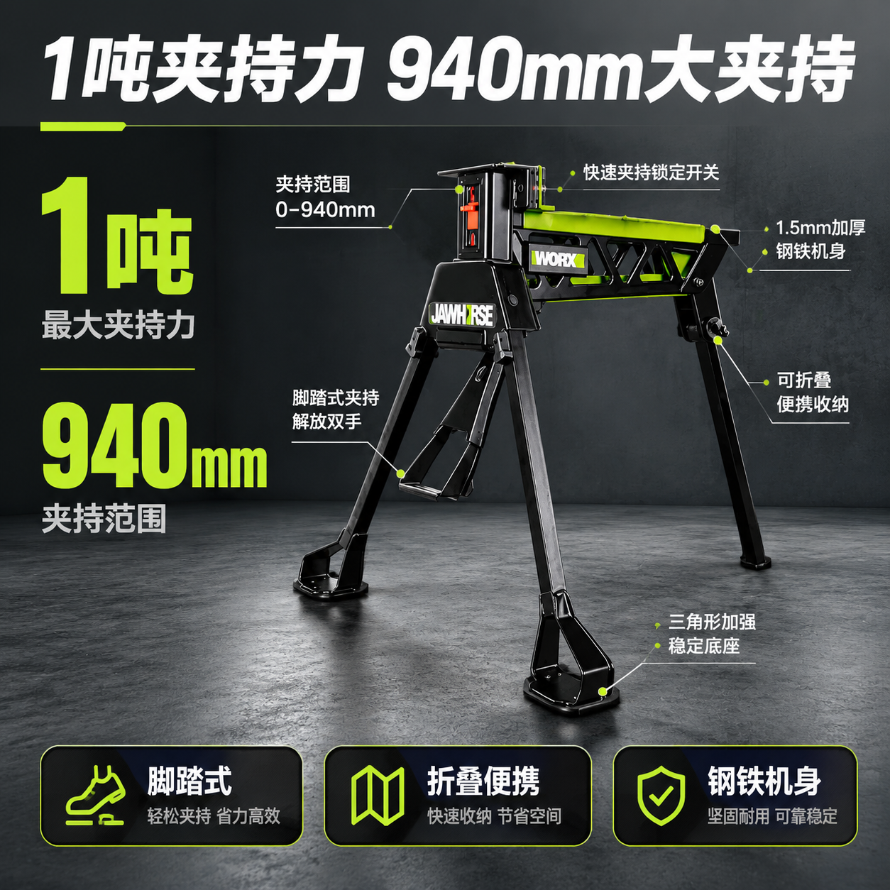 [主图-2] 性能+功能图，主题：1吨夹持力 940mm夹持范… - 图片创意预览
