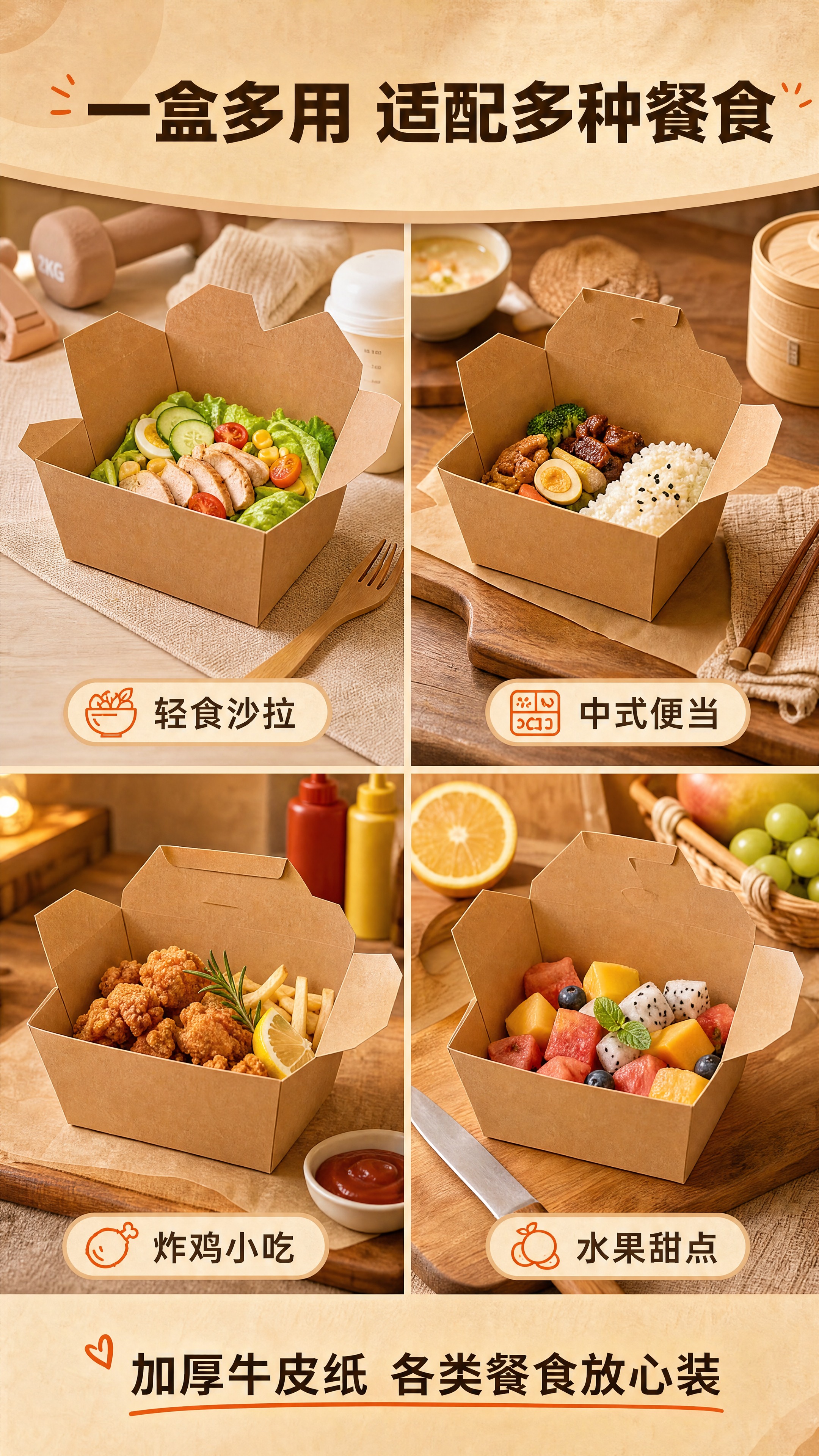 [商品] 使用【图1】长方形牛皮纸餐盒；保留四舌片翻盖结构、牛… - 图片创意预览