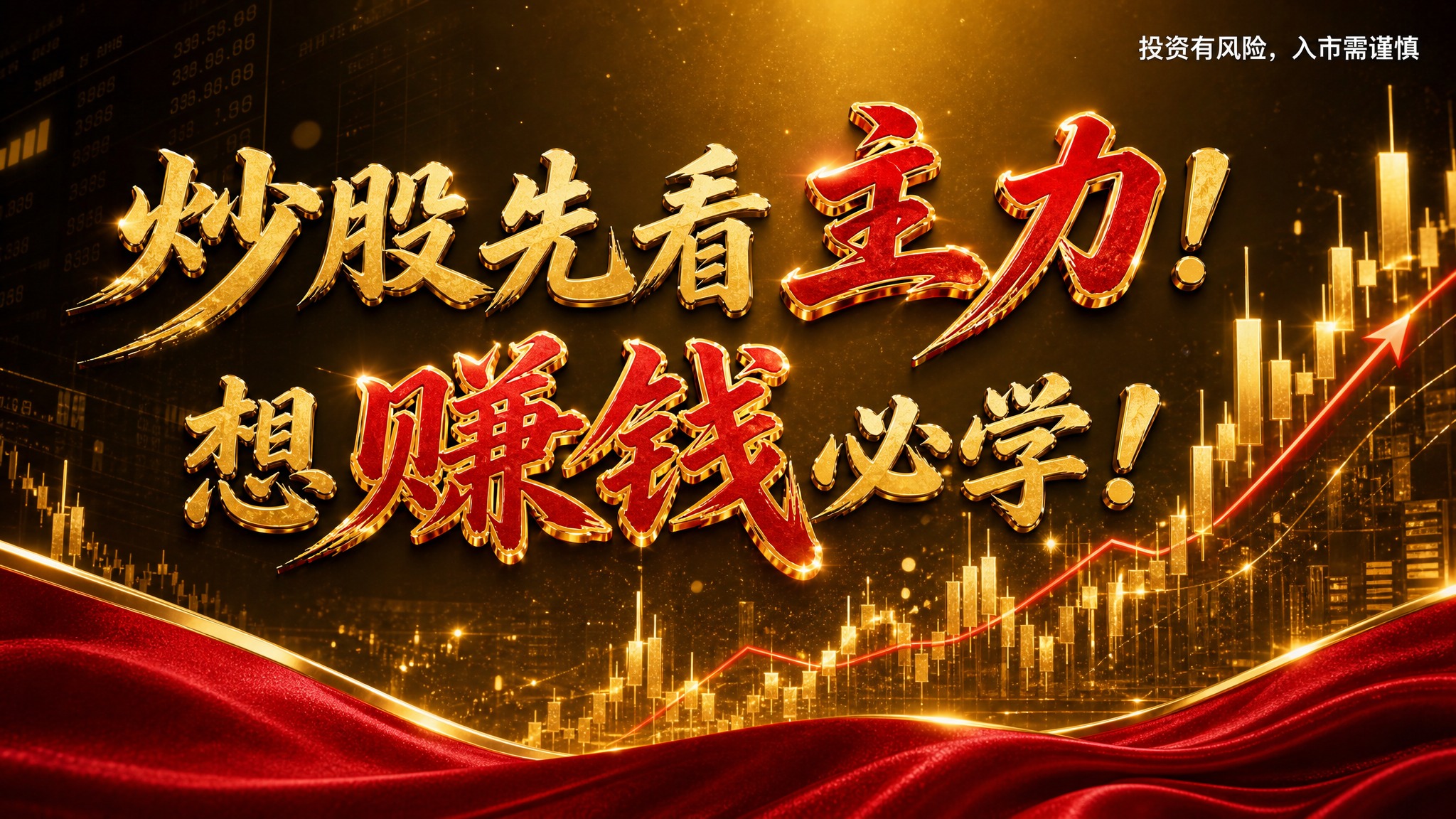 参考图风格：黑金高端金融海报风格，深金色渐变背景，金色立体K线… - 图片创意预览