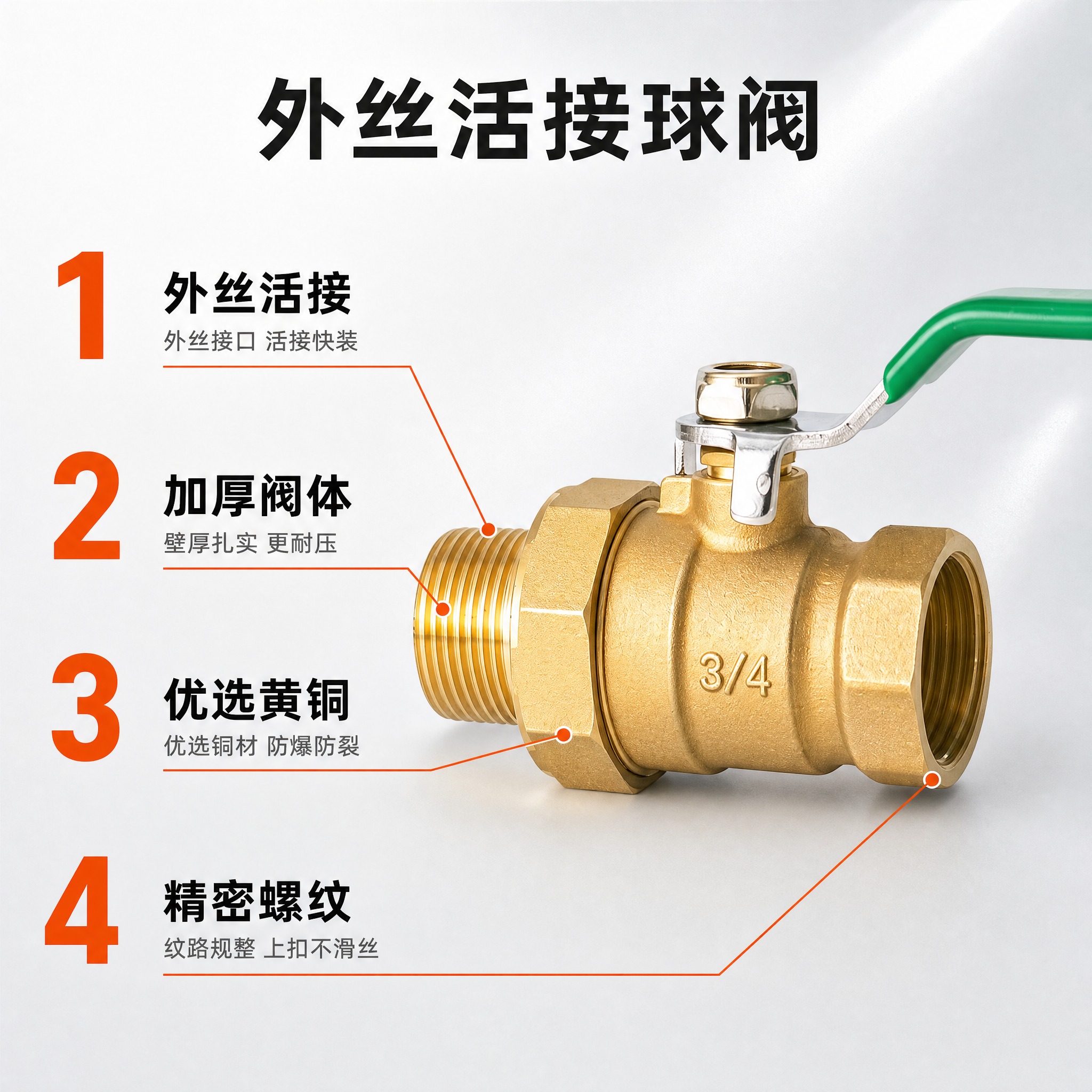 [主图-2] 外丝活接球阀——产品亮点编号卖点导图。以参考图中… - 图片创意预览