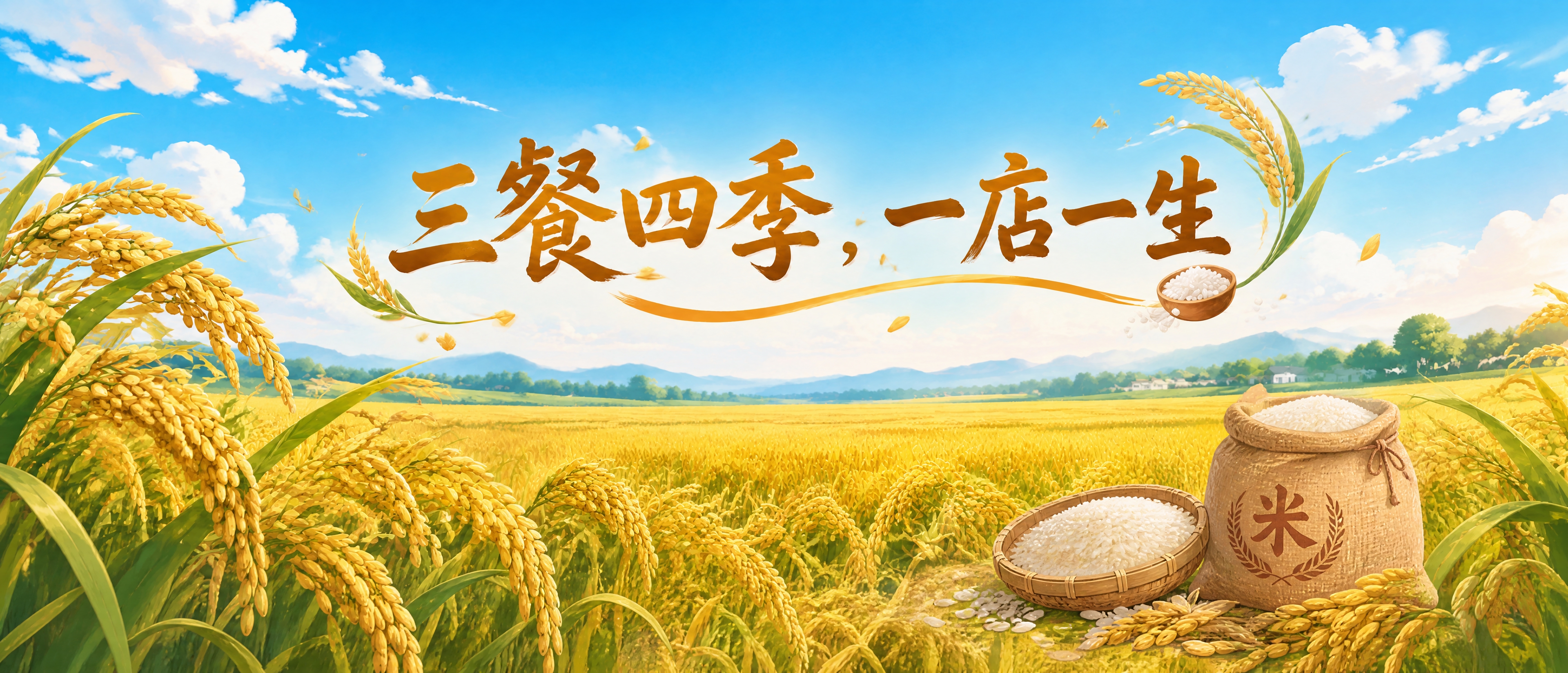 在图片右下角增加米袋子和簸箕的插图元素，米袋子是传统的麻布米袋… - 图片创意预览
