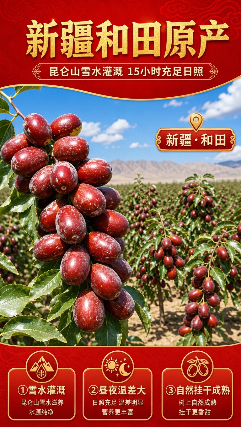 [商品] 使用【图4】【图6】新疆枣园实景图中的枣树和红枣；保… - 图片创意预览