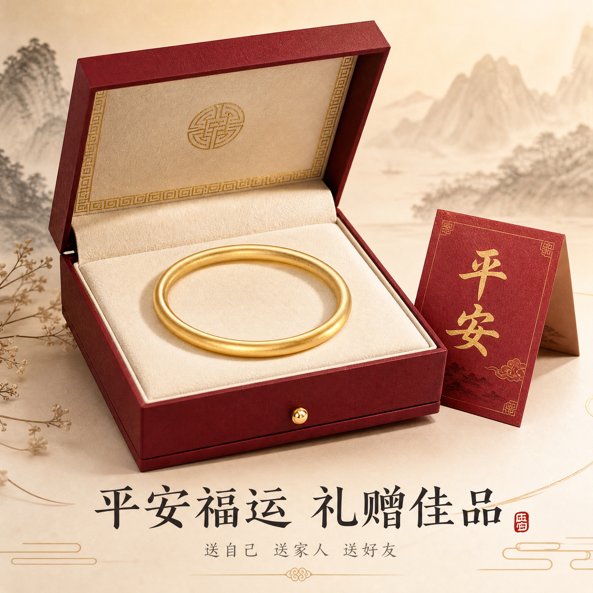[主图-5] 古法平安福运手镯礼赠场景图，展示礼盒包装与礼赠价… - 图片创意预览