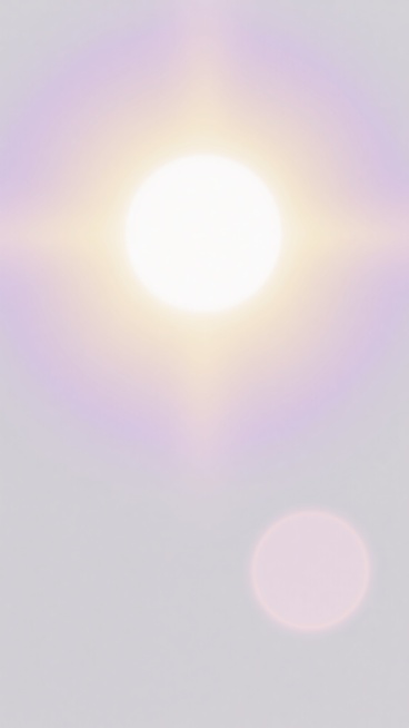 极简风格光效背景，模拟太阳发光效果，中心为明亮的白色光点，向外扩散柔和的淡黄色光晕，光晕边缘带有淡淡的粉紫色渐变，右下角有一个较小的同色系光晕，整体光效通透自然，背景为纯净的白色，干净无杂质，适合作为背景元素使用，光影过渡平滑，色彩和谐统一。预览效果