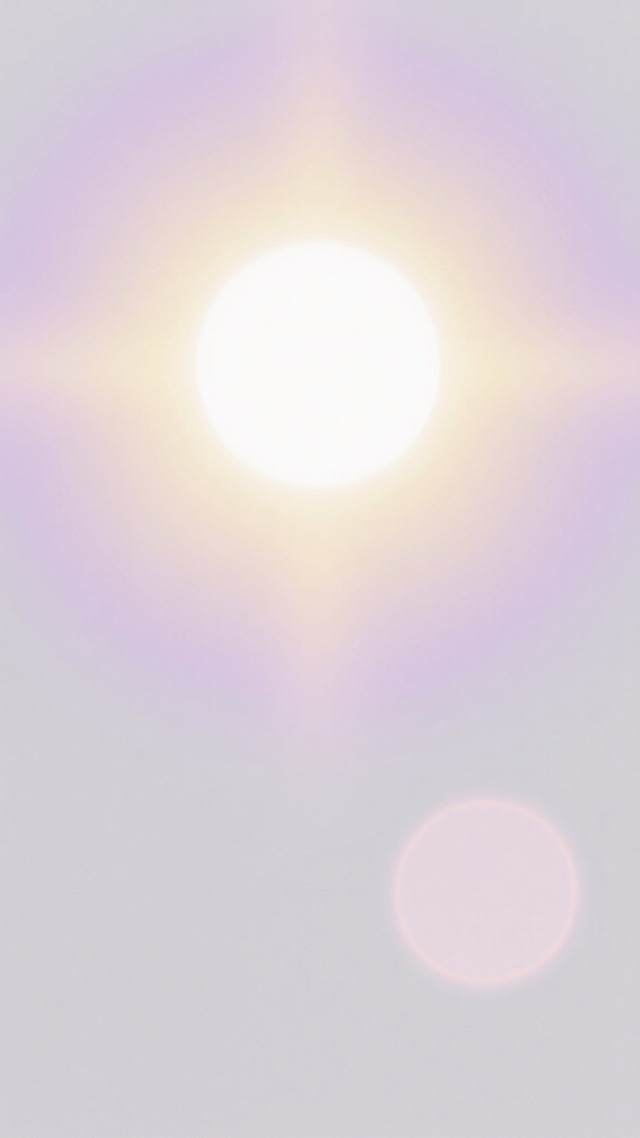 极简风格光效背景，模拟太阳发光效果，中心为明亮的白色光点，向外扩散柔和的淡黄色光晕，光晕边缘带有淡淡的粉紫色渐变，右下角有一个较小的同色系光晕，整体光效通透自然，背景为纯净的白色，干净无杂质，适合作为背景元素使用，光影过渡平滑，色彩和谐统一。