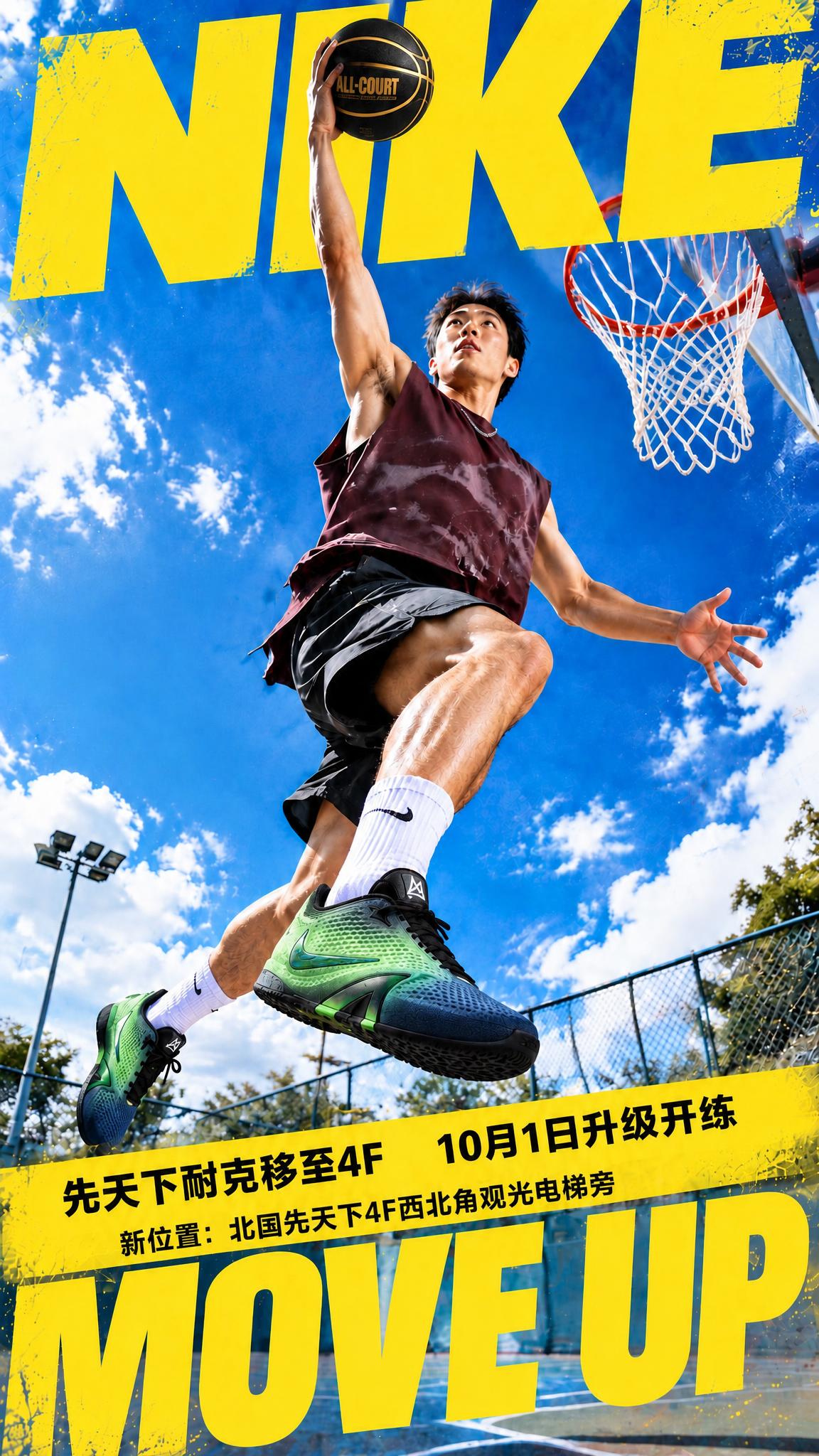 基于参考图海报进行修改，保持整体画面完全不变（蓝天白云篮球场、… - 图片创意预览