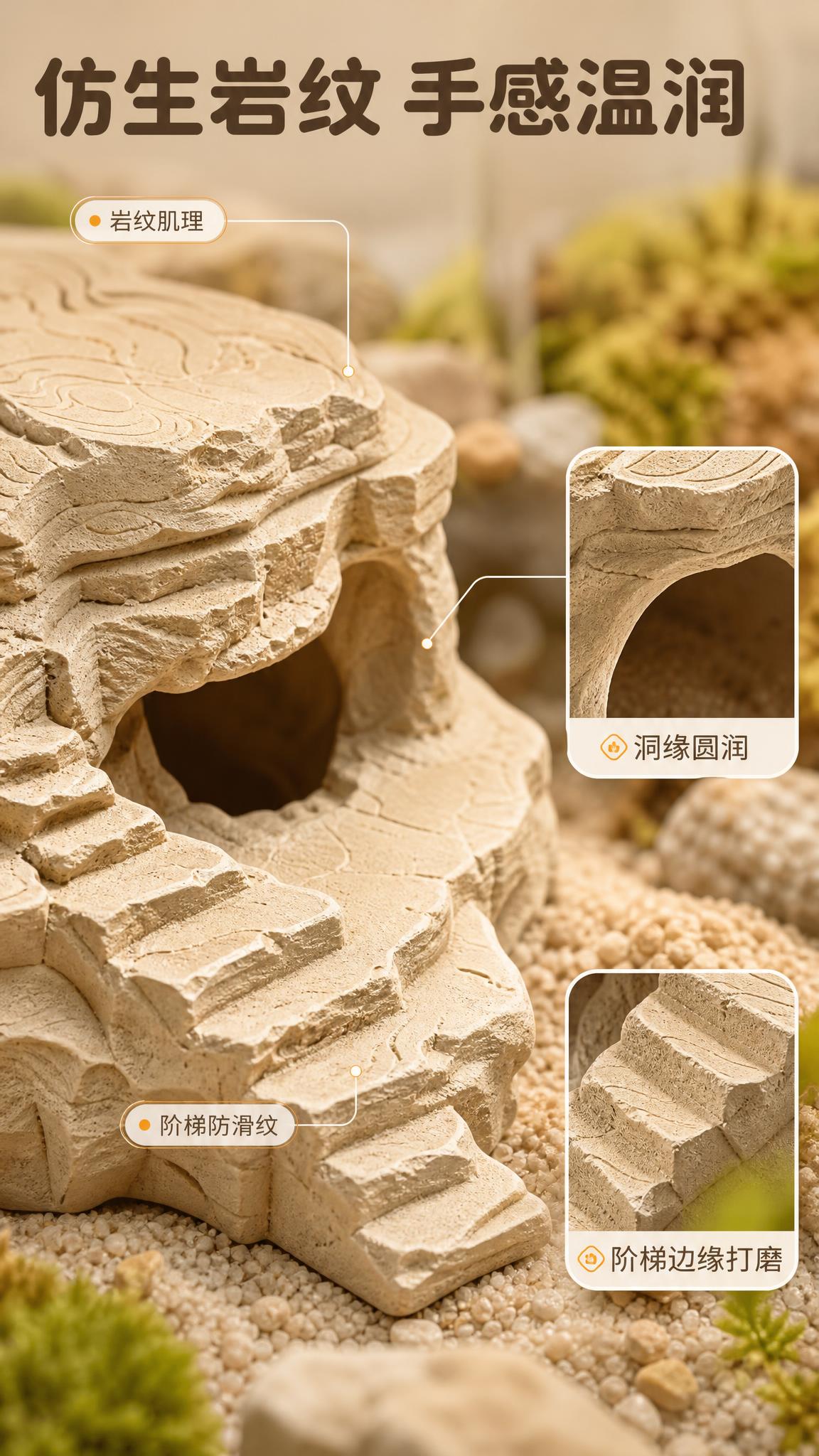 [商品] 使用【图2】暖砂米黄款寄居蟹仿生岩石躲藏窝；保留米黄… - 图片创意预览