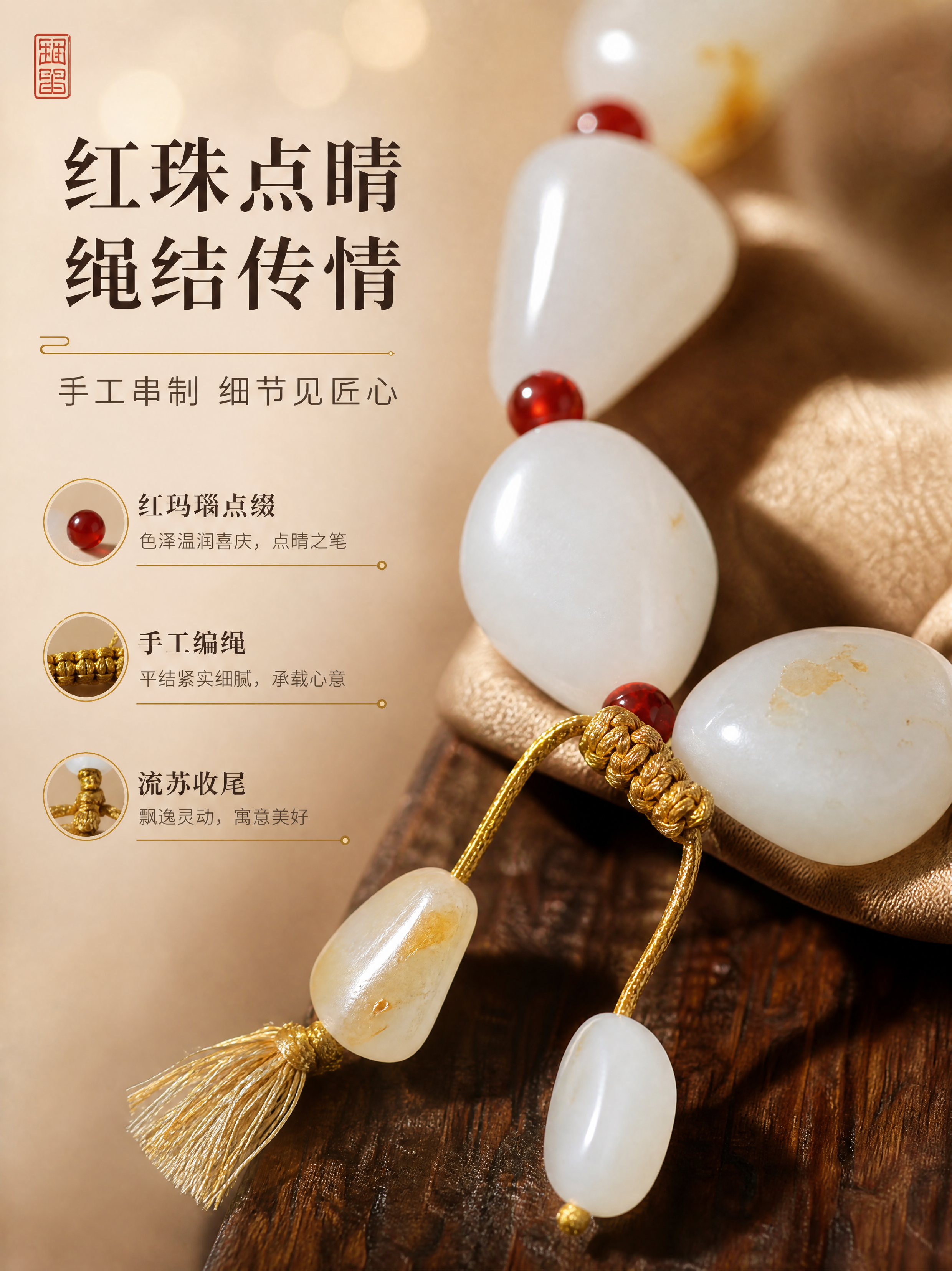 [商品] 使用【图3】手链绳结细节角度：保留红色圆形玛瑙隔珠、… - 图片创意预览