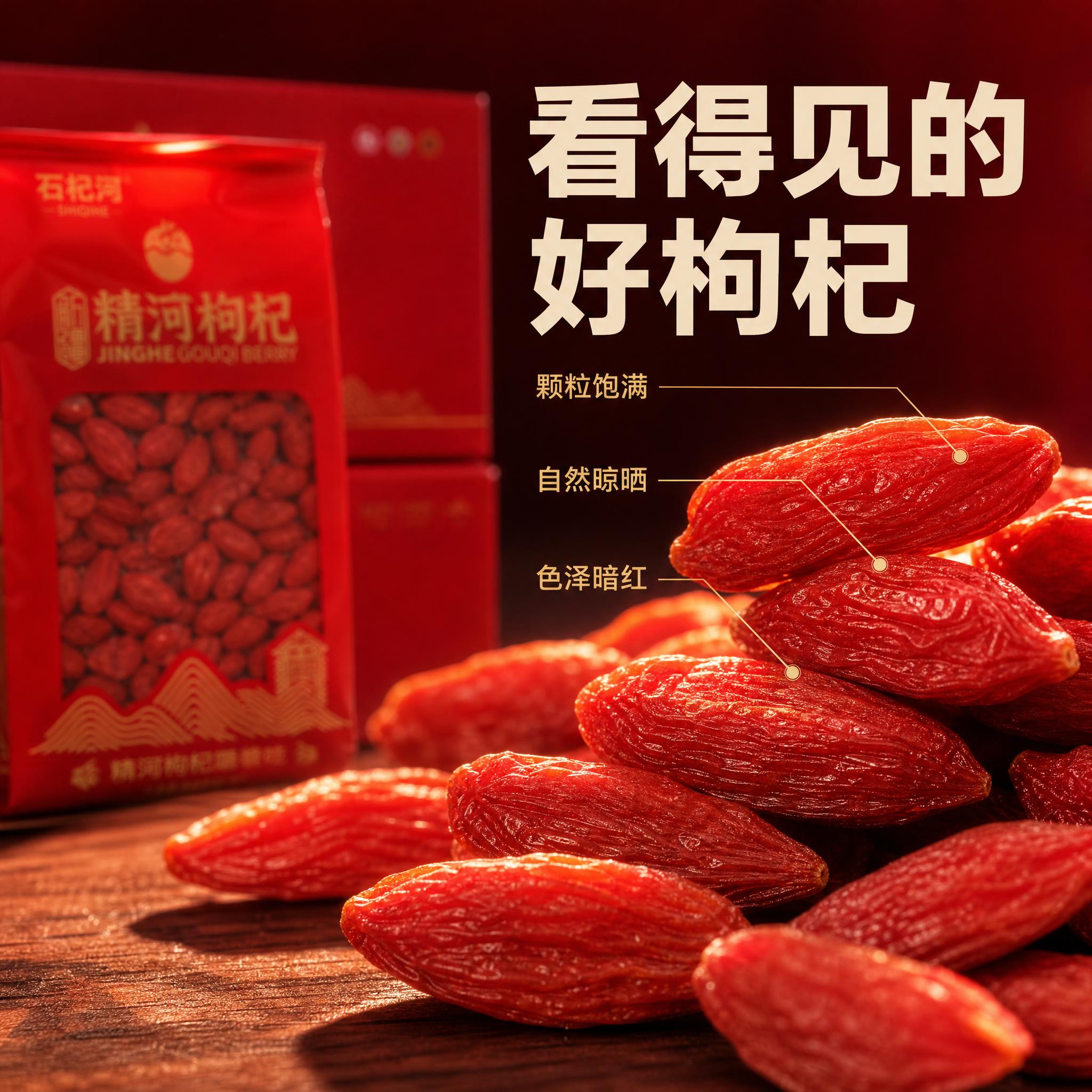 【主图3 微距细节】精河枸杞（品牌：石杞河）主图，主题：颗粒与… - 图片创意预览