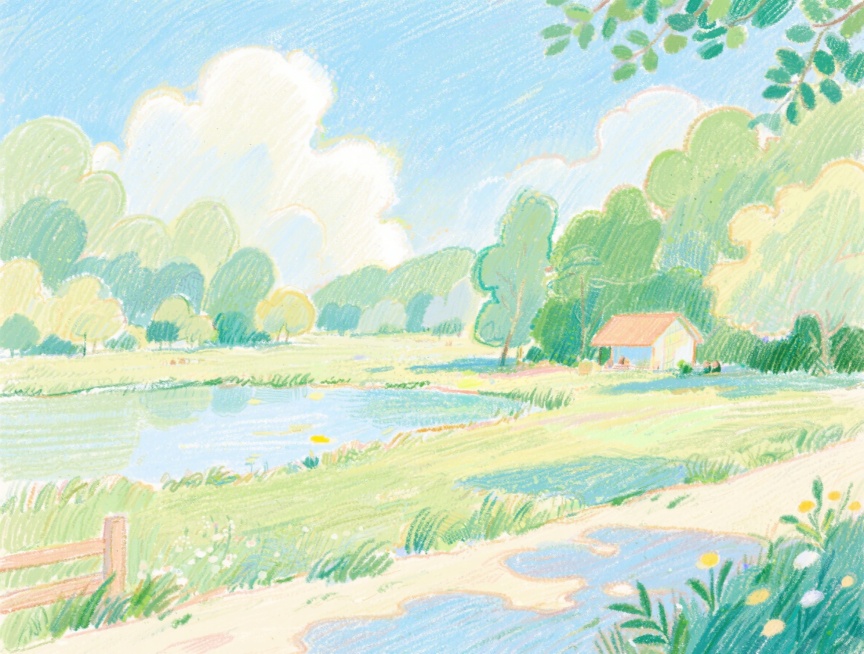 夏季风景插画，清新明亮的夏日自然风光预览效果