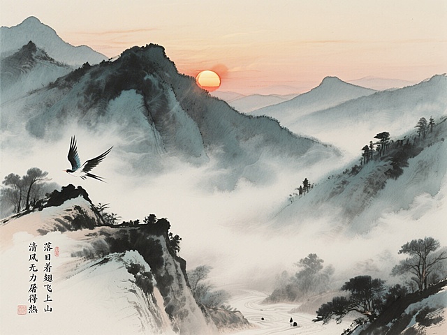 清风无力屠得热，落日着翅飞上山