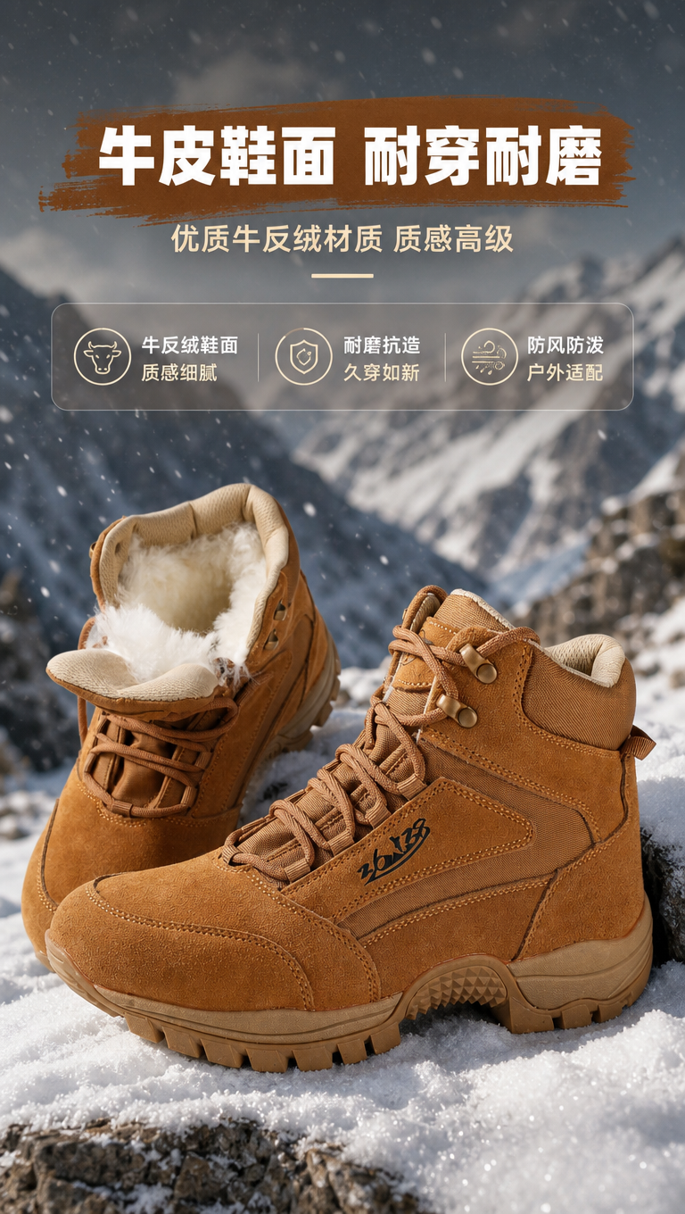 [商品] 使用【图9】驼色高帮雪地靴双靴展示图；商品处理：保留… - 图片创意预览
