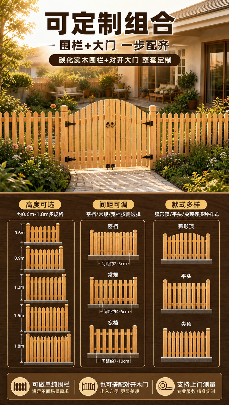 [商品] 使用【图1】碳化实木围栏及大门；保留产品结构、材质、… - 图片创意预览