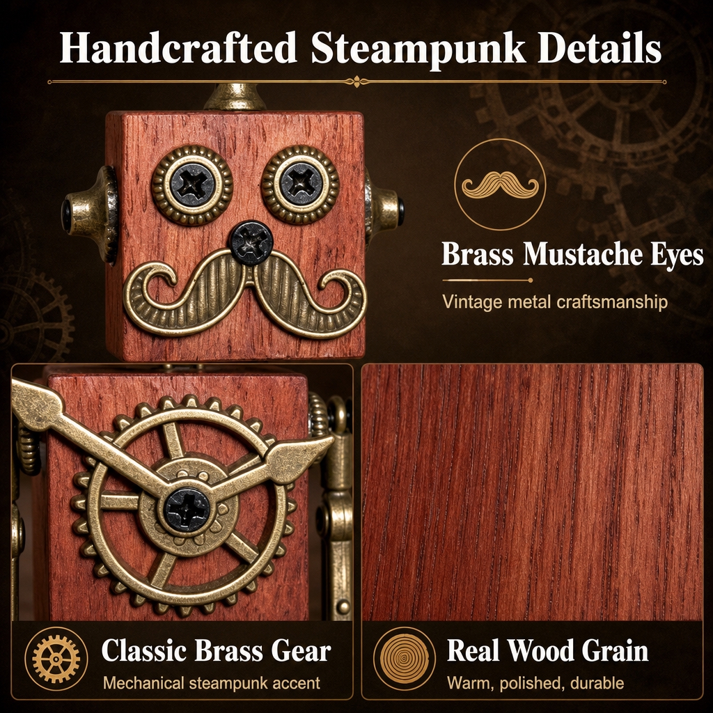 [主图2] Steampunk Wooden Robot Ke… - 图片创意预览