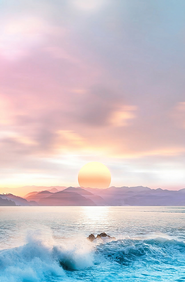 去除图片上所有文字，保留原有的海边日落风景，保持画面风格和内容不变，背景天空和海面自然衔接