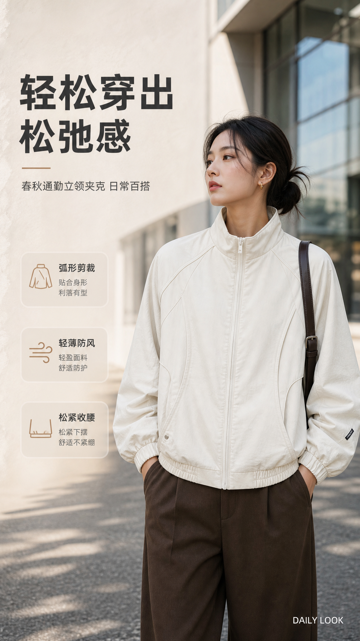 [商品] 使用【图1】米白色立领休闲夹克；商品处理：保留立领、… - 图片创意预览