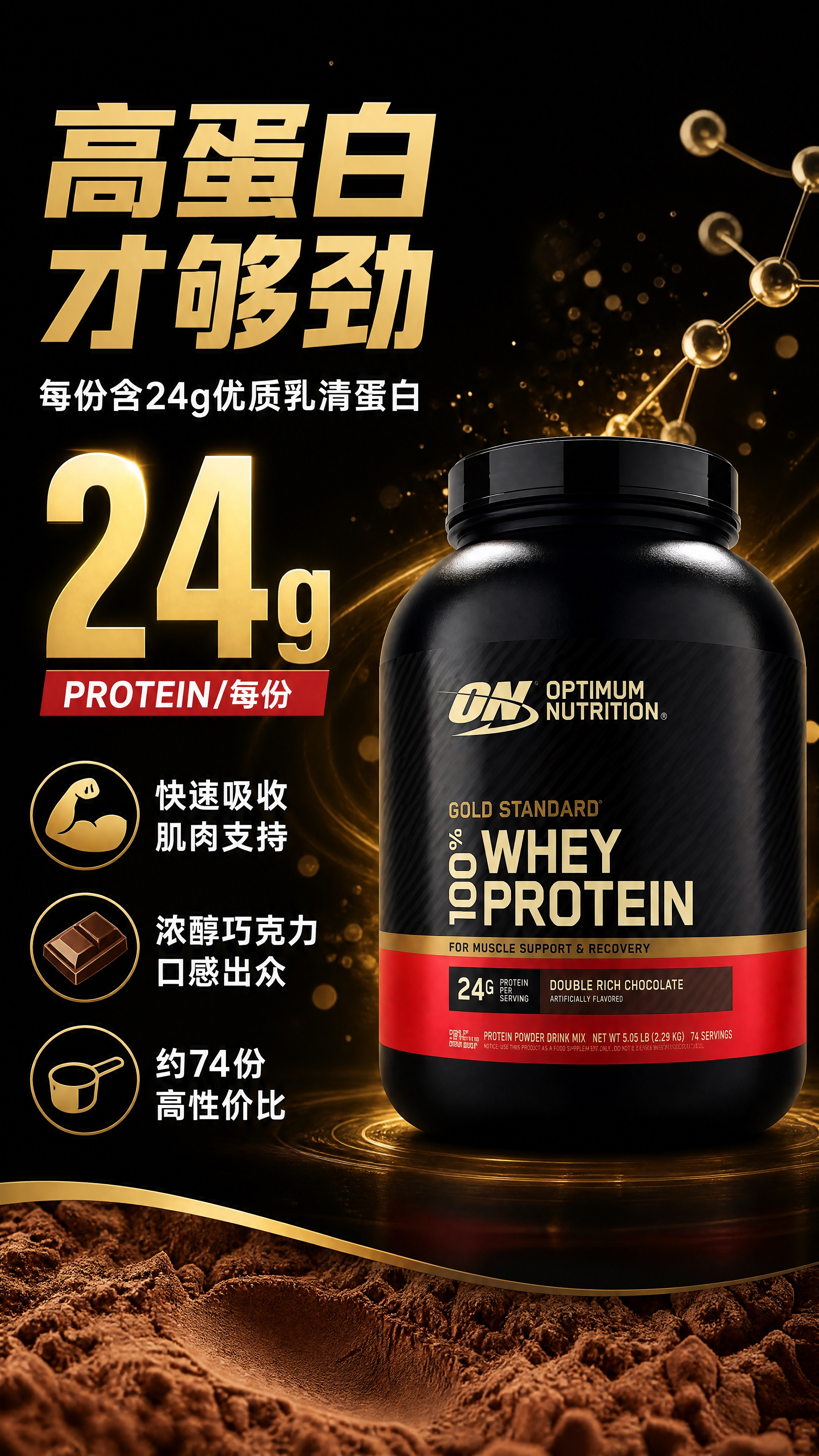 [商品] 使用【图2】ON金标100%乳清蛋白粉（浓醇巧克力味… - 图片创意预览