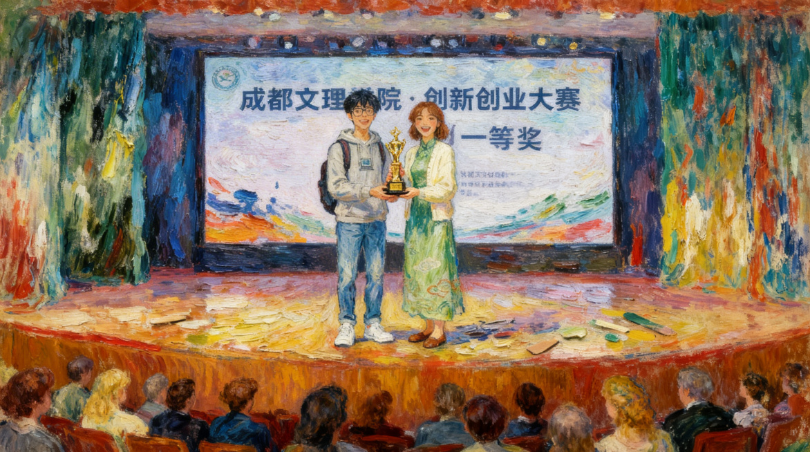 将画面拉远到远景，拓展画面到包含台下观众区域，其余内容保持和原图一致，保持印象派油画风格不变预览效果