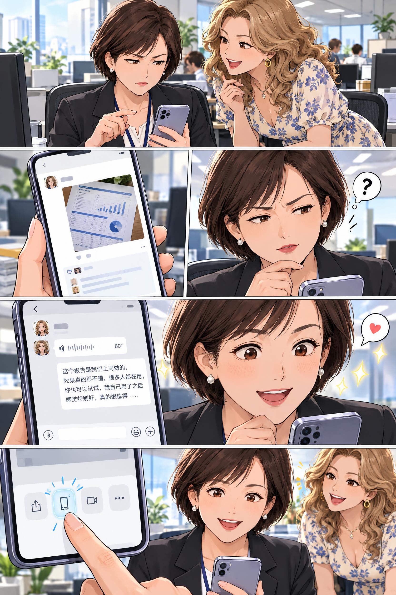 都市漫画风格，第二天中午，公司办公室午休场景。45岁妈妈，短发… - 图片创意预览