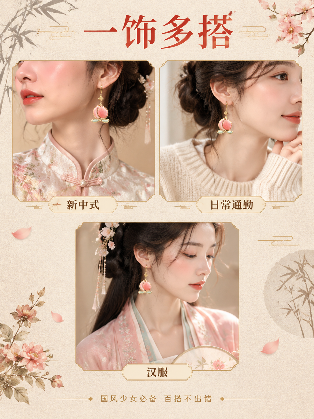 [主图-12] 主题：多场景穿搭合集，一张图展示耳坠的多种搭配… - 图片创意预览