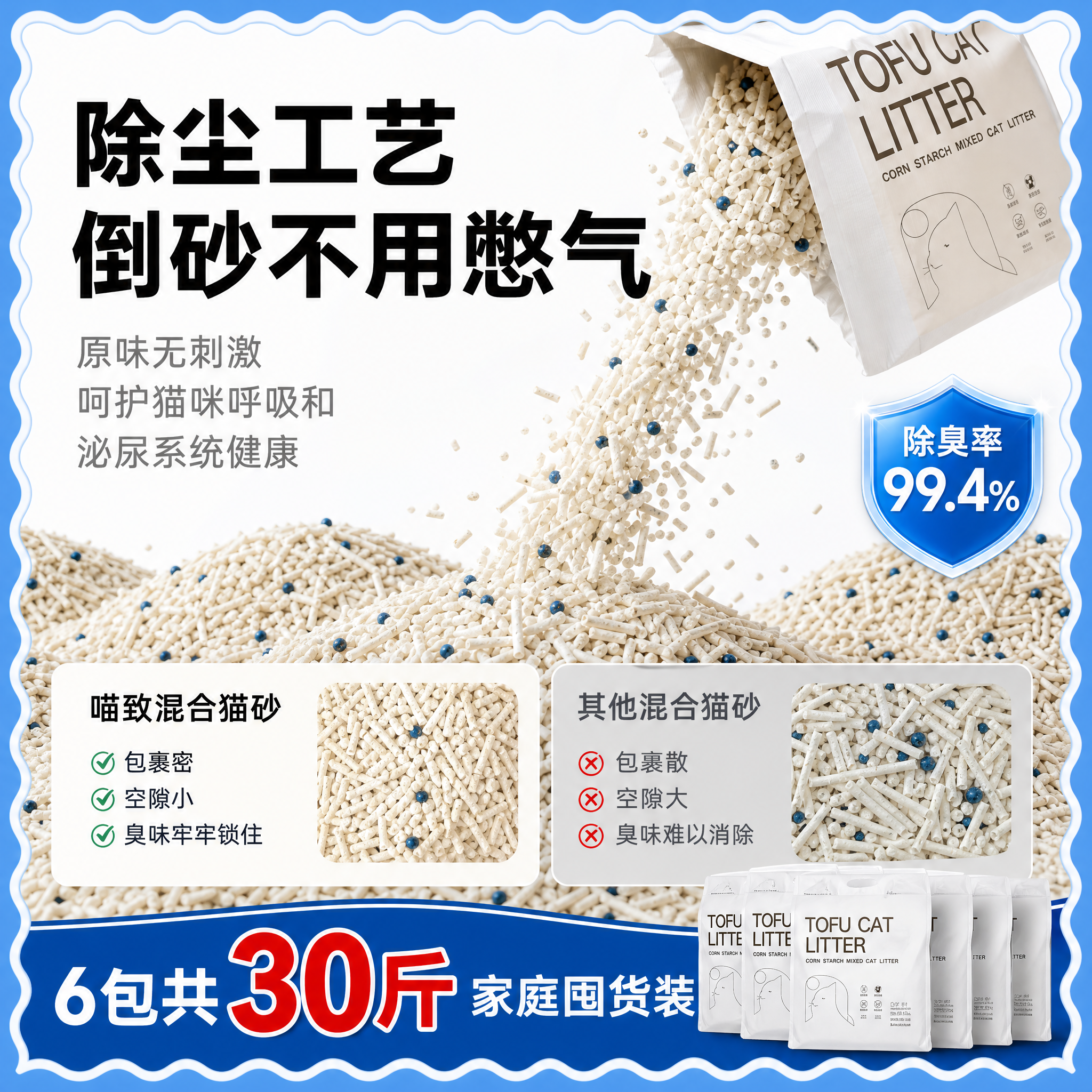 [修正版-4 不带顺丰] 喵致豆腐混合猫砂 低尘工艺主图，带波… - 图片创意预览