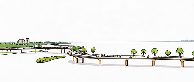 将图片中的桥改为卡通绘画效果，其余背景替换为纯白色