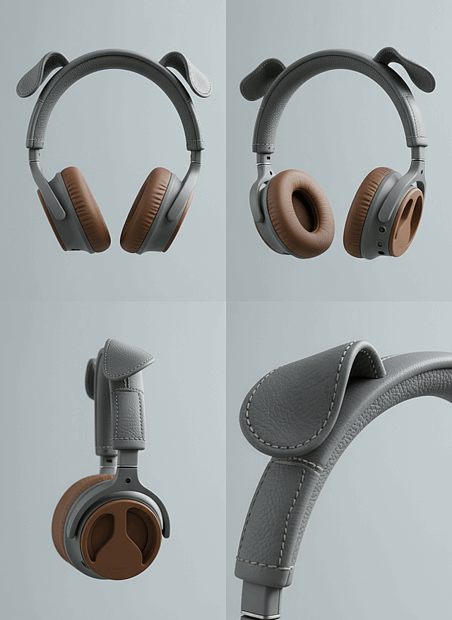 根据图片，输出正面/背面/侧面三视图和耳朵特写