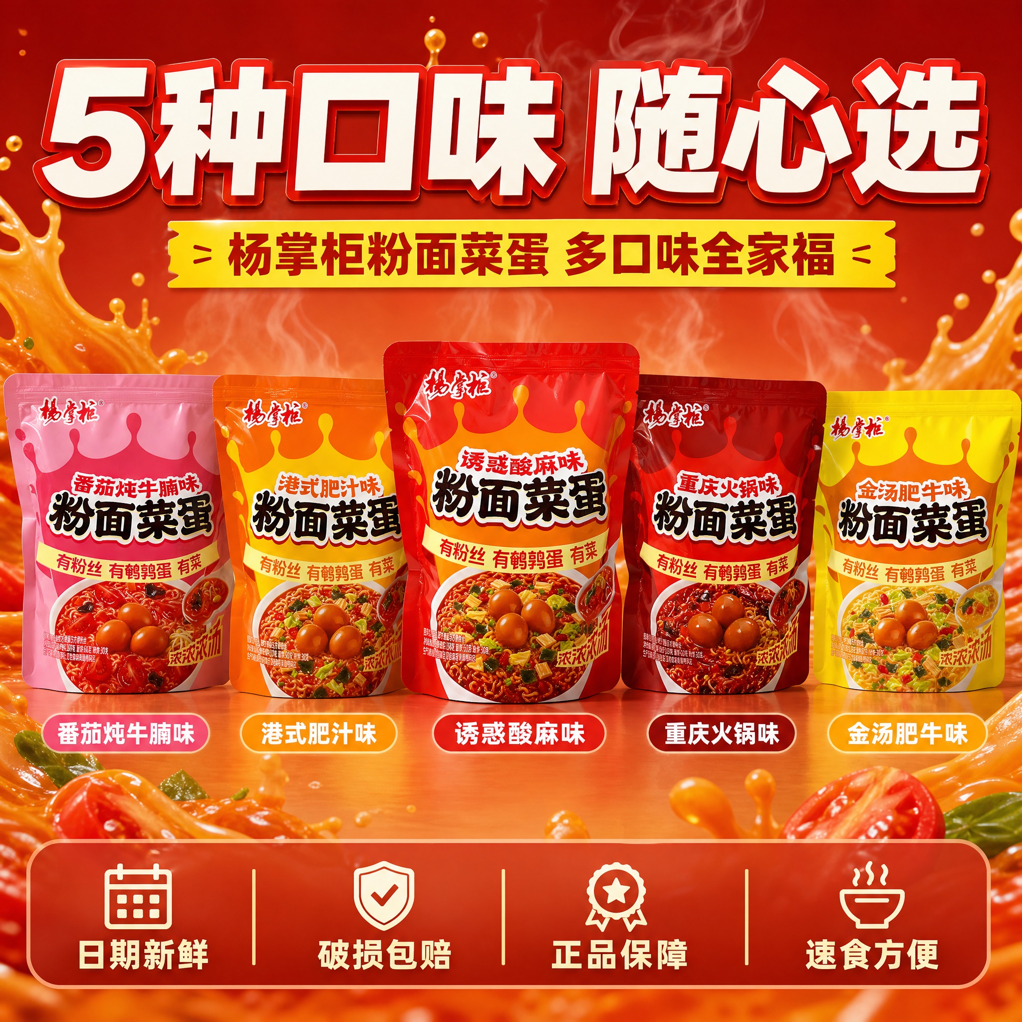 [主图-5] 杨掌柜粉面菜蛋 多口味全家福 五种口味 总有你爱… - 图片创意预览