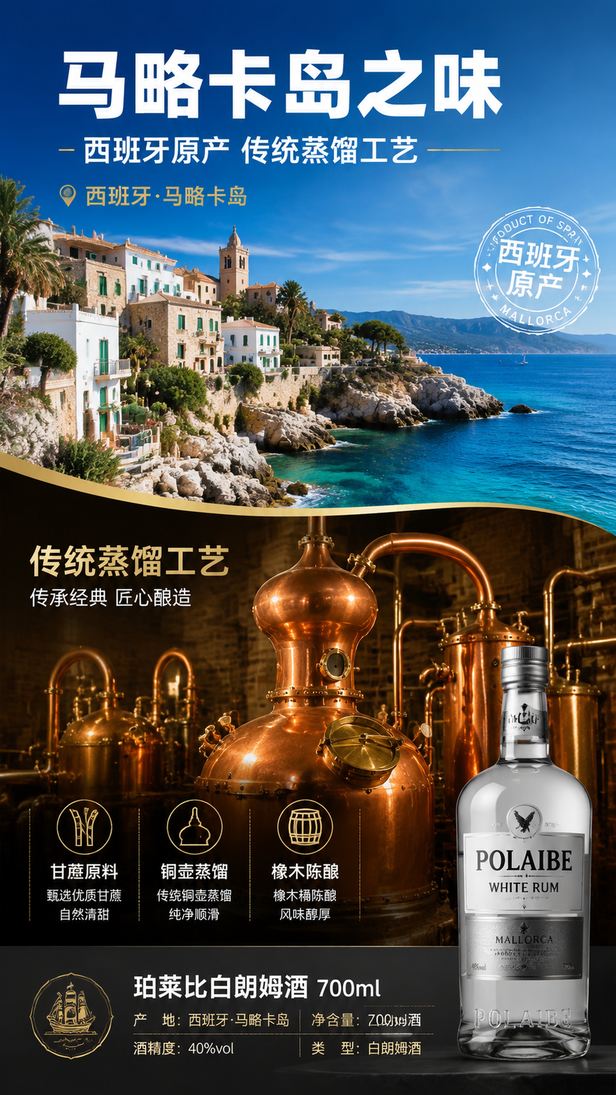 [第2屏] 详情页产地工艺屏-珀莱比白朗姆酒西班牙马略卡岛原产… - 图片创意预览