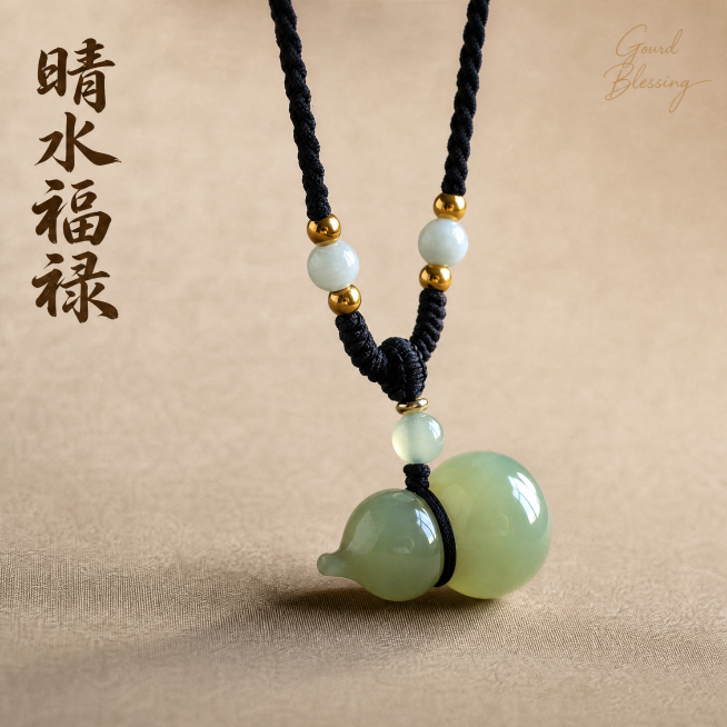 [主图-1]晴水福禄和田玉葫芦吊坠首图展示
[氛围风格]东方禅意，宋式极简，国潮复兴，安宁从容有底蕴
[画质]商业摄影质感，光线柔和通透，产品清晰真实，画面干净高级，超高清
[元素]和田玉晴水绿福禄葫预览效果