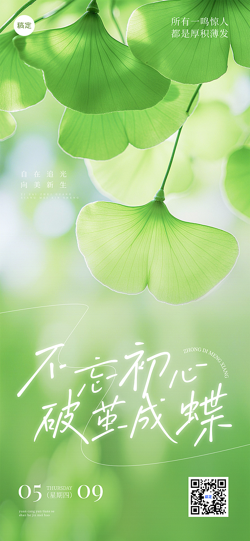 早安问候日签正能量语录植物实景全屏竖版海报
