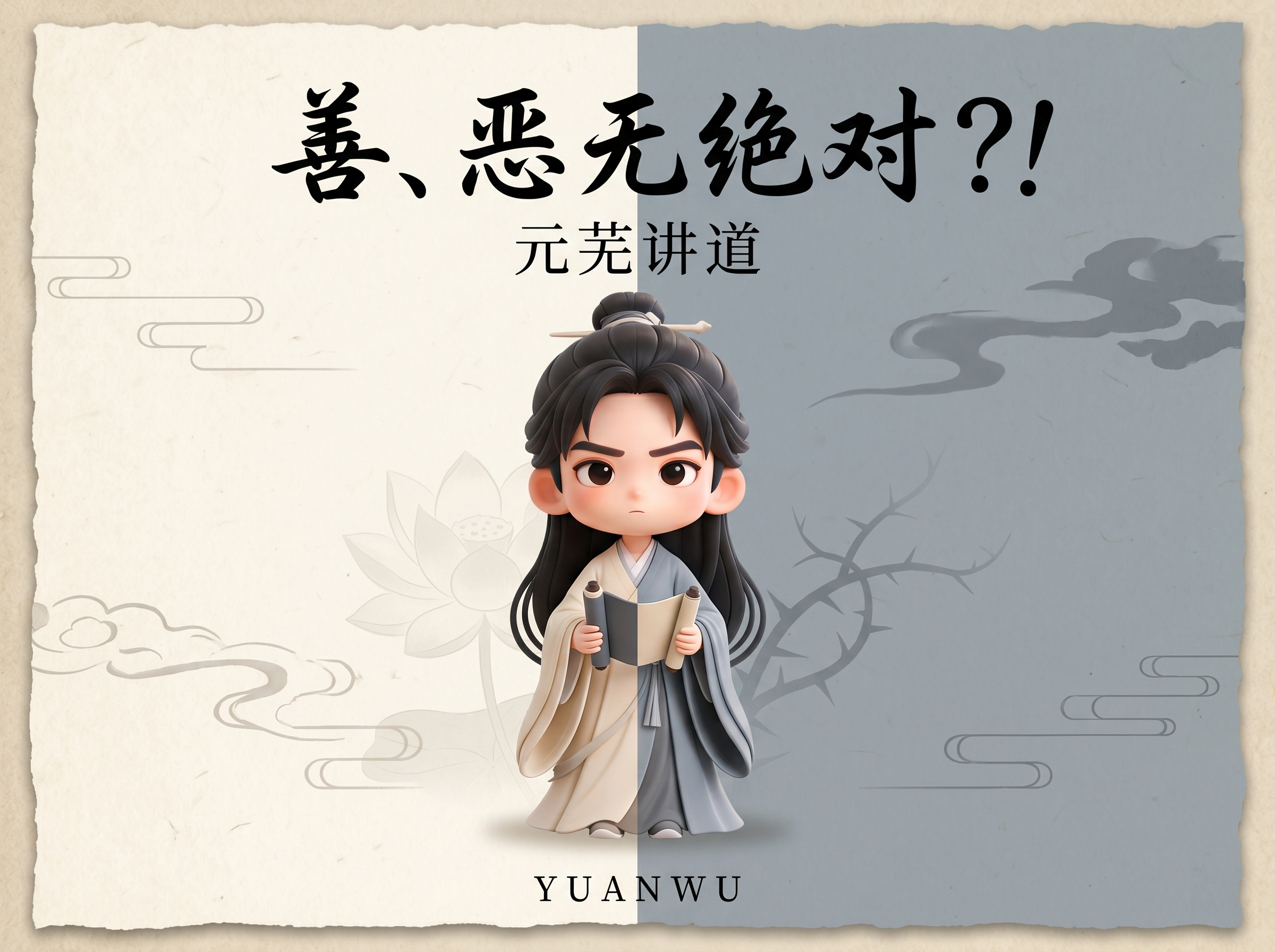 基于参考图人物五官，创作Q版IP形象封面，主标题为"善、恶无绝… - 图片创意预览