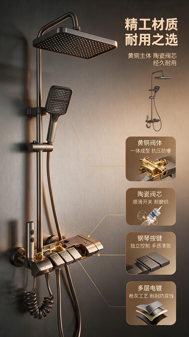 [商品] 使用【图1】枪灰色四功能淋浴花洒套装；保留阀体、按键… - 图片创意预览