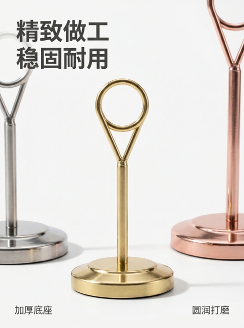 [主图 3] 水滴款席位夹细节展示图
[氛围风格] 简约精致商业棚拍风
[画质] 商业摄影质感、光线柔和通透、产品清晰真实、画面干净高级
[元素] 特写展示水滴款席位夹的圆环支架和底座，金属材质细节清预览效果