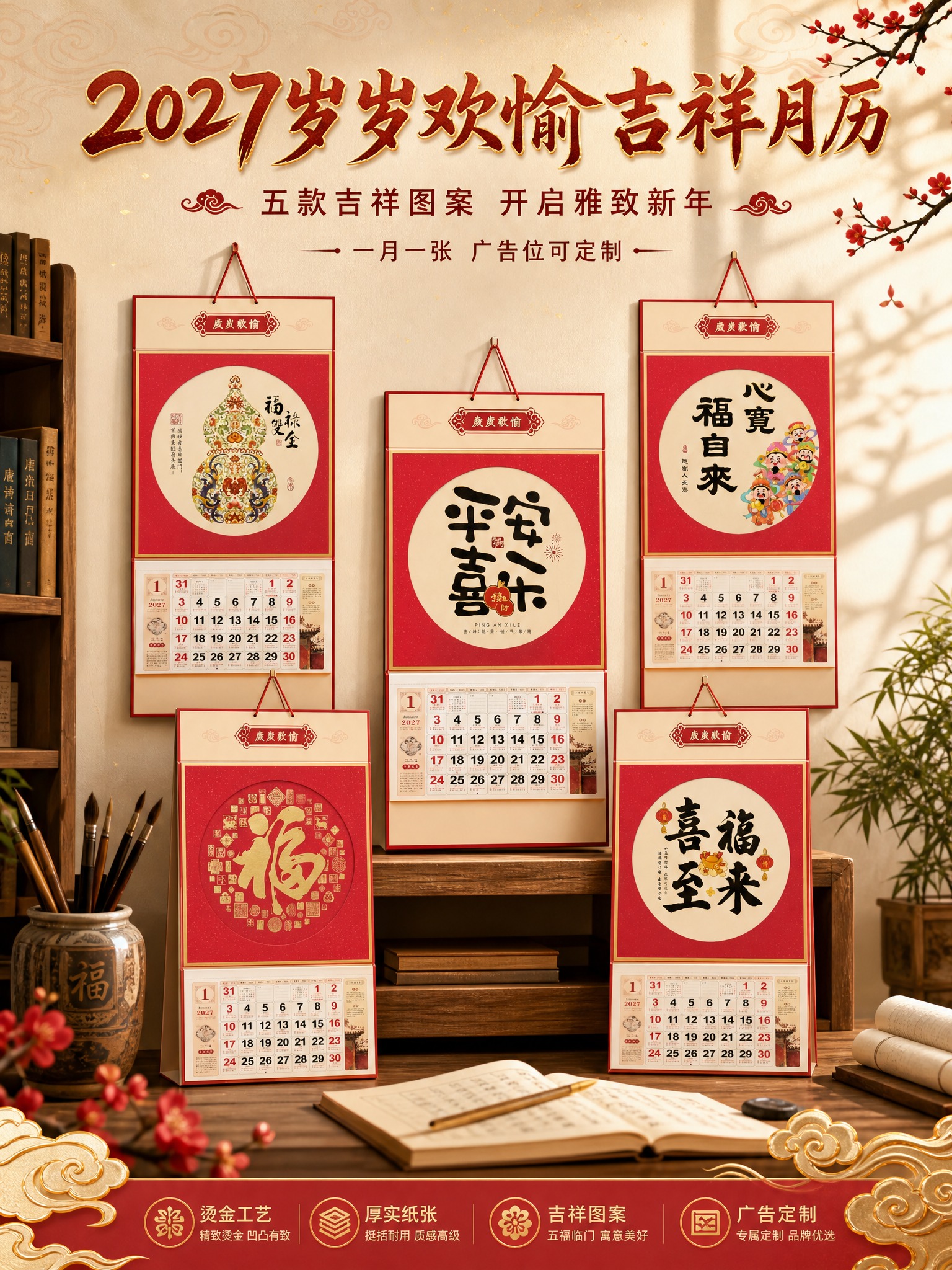 [商品] 使用【图1-图5】五款2027岁岁欢愉吉祥壁画吊牌月… - 图片创意预览